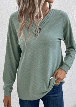 Sage Green Button Long Sleeve T Shirt -UrbanLayer Store 337576 P 16899448493695