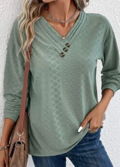 Sage Green Button Long Sleeve T Shirt -UrbanLayer Store 337576 P 16899448496324