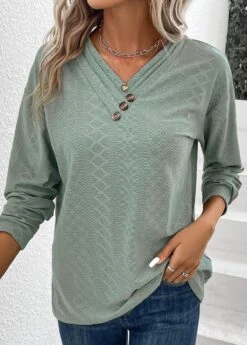 Sage Green Button Long Sleeve T Shirt -UrbanLayer Store 337576 P 16899448498443