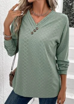 Sage Green Button Long Sleeve T Shirt -UrbanLayer Store 337576 P 16899448498902