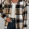 Light Coffee Patchwork Plaid Long Sleeve Blouse -UrbanLayer Store 337581 P 16899092125610