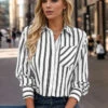 White Pocket Striped Long Sleeve Shirt Collar Blouse 2 White Pocket Striped Long Sleeve Shirt Collar Blouse -UrbanLayer Store 337671 P 16947465163320
