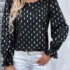 Black Hot Stamping Argyle Print Long Sleeve Blouse