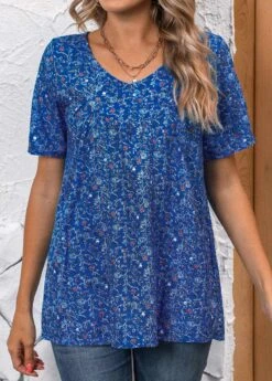 Sky Blue Ruched Ditsy Floral Print Blouse 11 Sky Blue Ruched Ditsy Floral Print Blouse -UrbanLayer Store 337833 P 16890741544964