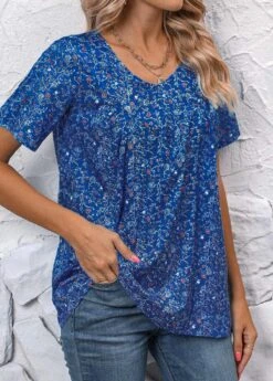 Sky Blue Ruched Ditsy Floral Print Blouse 9 Sky Blue Ruched Ditsy Floral Print Blouse -UrbanLayer Store 337833 P 16890741547832