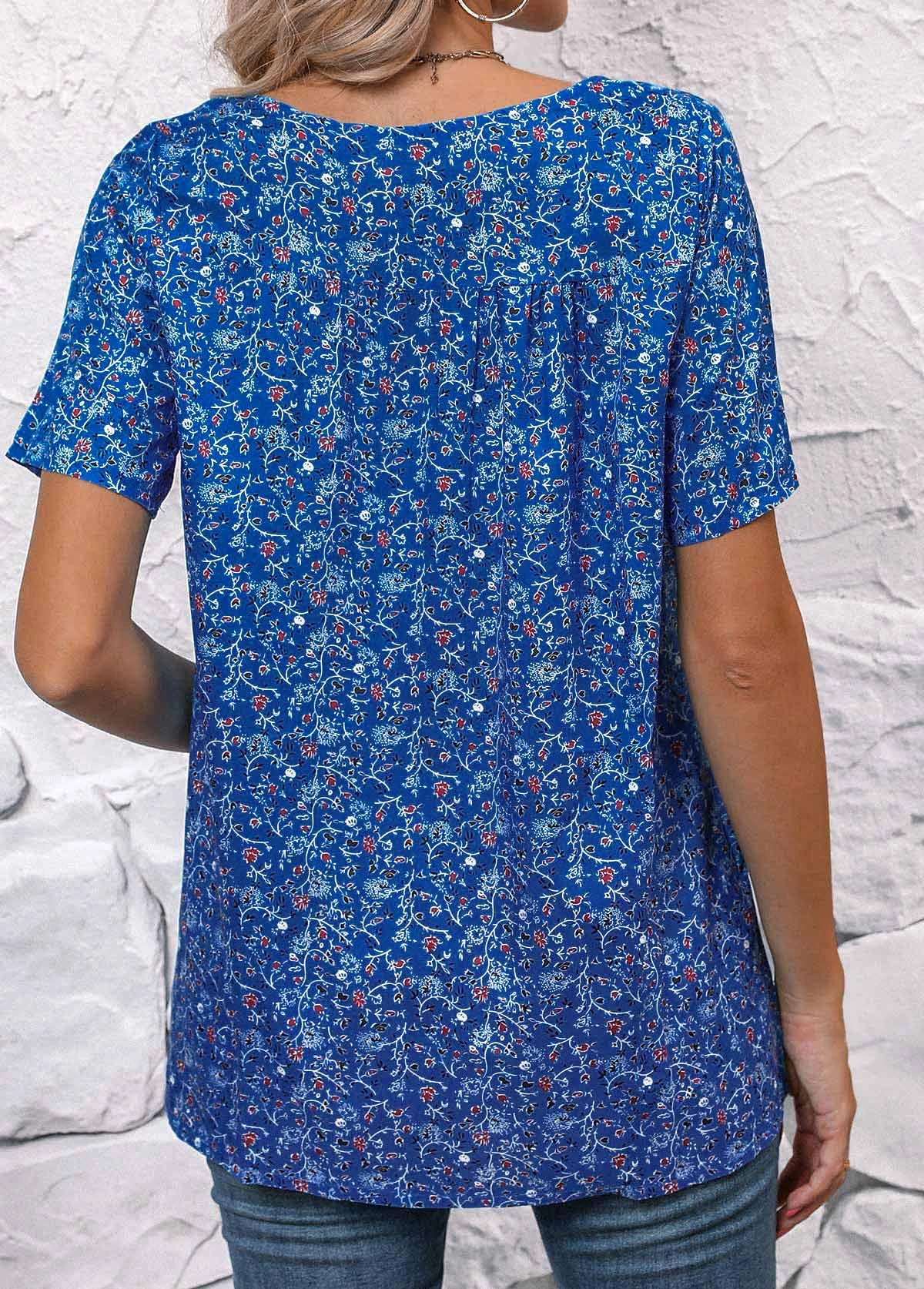 Sky Blue Ruched Ditsy Floral Print Blouse 4 Sky Blue Ruched Ditsy Floral Print Blouse - Image 2