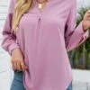Pink Button Split Long Sleeve Blouse -UrbanLayer Store 338149 P 1689657327025