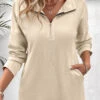 Beige Pocket Long Sleeve Turn Down Collar Blouse -UrbanLayer Store 338182 P 16911496847650