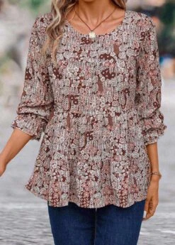 Multi Color Smocked Ditsy Floral Print Long Sleeve Blouse 11 Multi Color Smocked Ditsy Floral Print Long Sleeve Blouse -UrbanLayer Store 338258 P 16933728070683