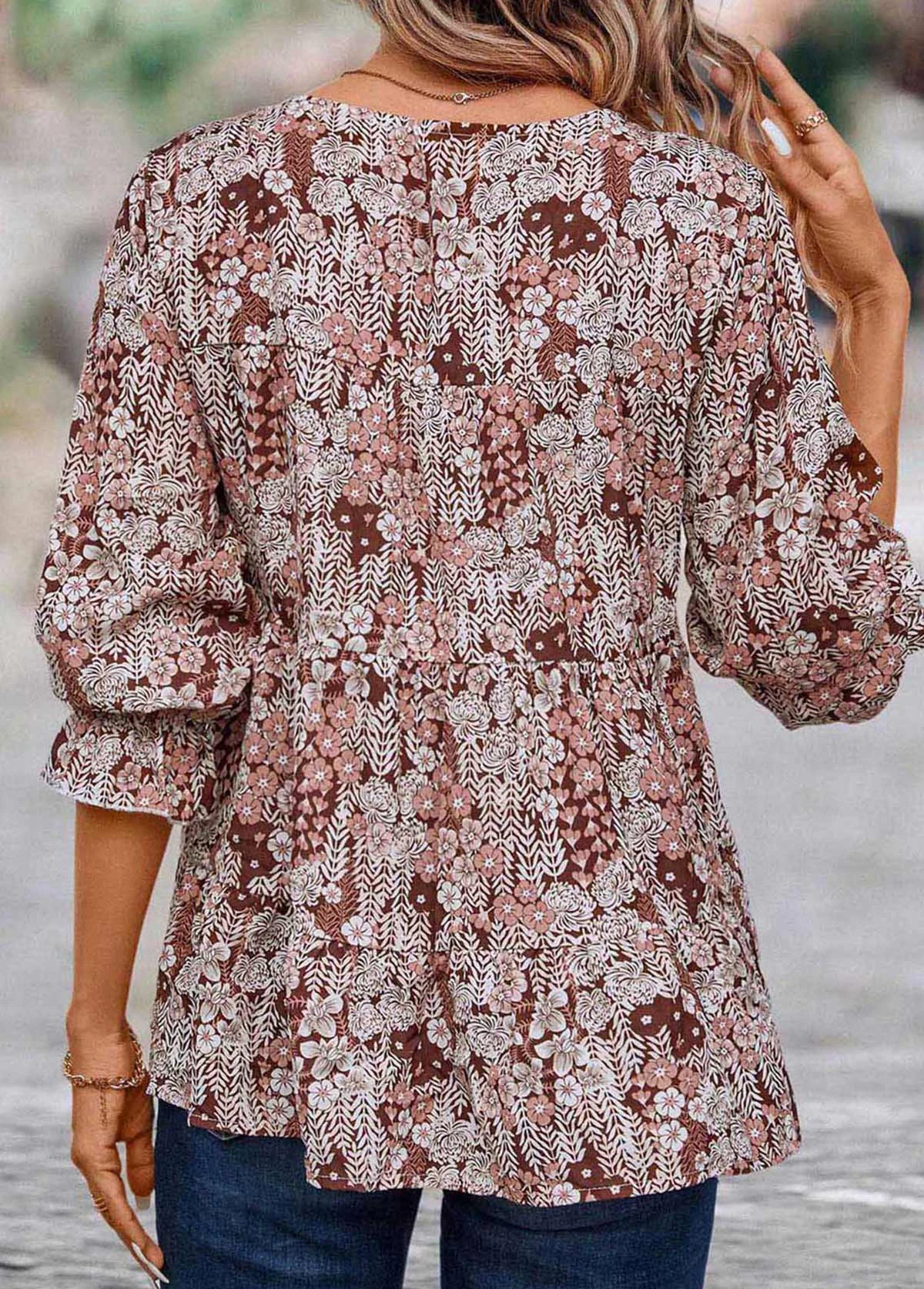 Multi Color Smocked Ditsy Floral Print Long Sleeve Blouse 4 Multi Color Smocked Ditsy Floral Print Long Sleeve Blouse - Image 2