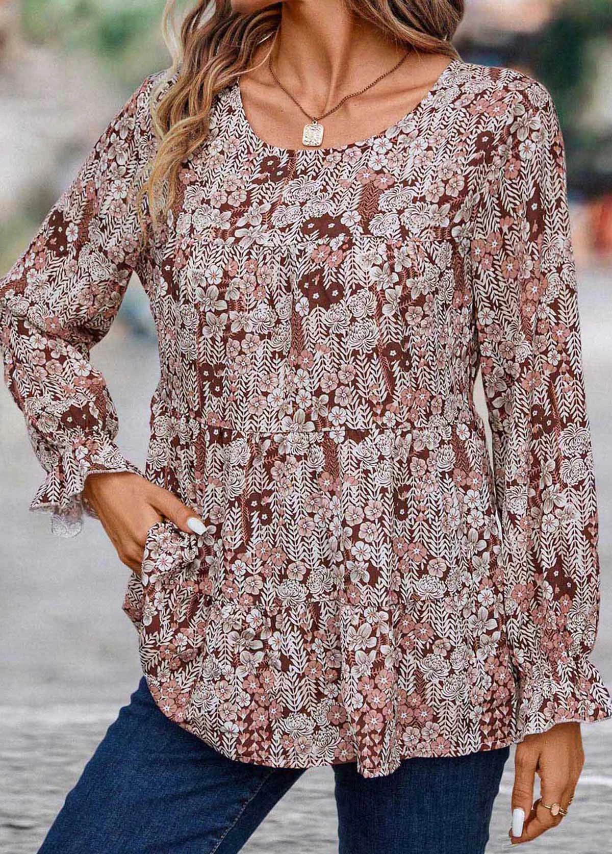 Multi Color Smocked Ditsy Floral Print Long Sleeve Blouse 7 Multi Color Smocked Ditsy Floral Print Long Sleeve Blouse - Image 5