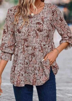 Multi Color Smocked Ditsy Floral Print Long Sleeve Blouse 10 Multi Color Smocked Ditsy Floral Print Long Sleeve Blouse -UrbanLayer Store 338258 P 16933728078022