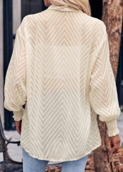 Soft Beige Smocked Long Sleeve Blouse -UrbanLayer Store 338346 P 1689311217420