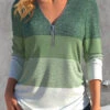 Sage Green Zipper Striped Long Sleeve T Shirt -UrbanLayer Store 338904 P 1694056265079