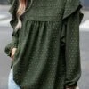 Olive Green Ruffle Long Sleeve Round Neck Blouse -UrbanLayer Store 339295 P 1690522696639