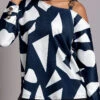 Navy Chain Geometric Print Long Sleeve Blouse -UrbanLayer Store 339358 P 16920055406762