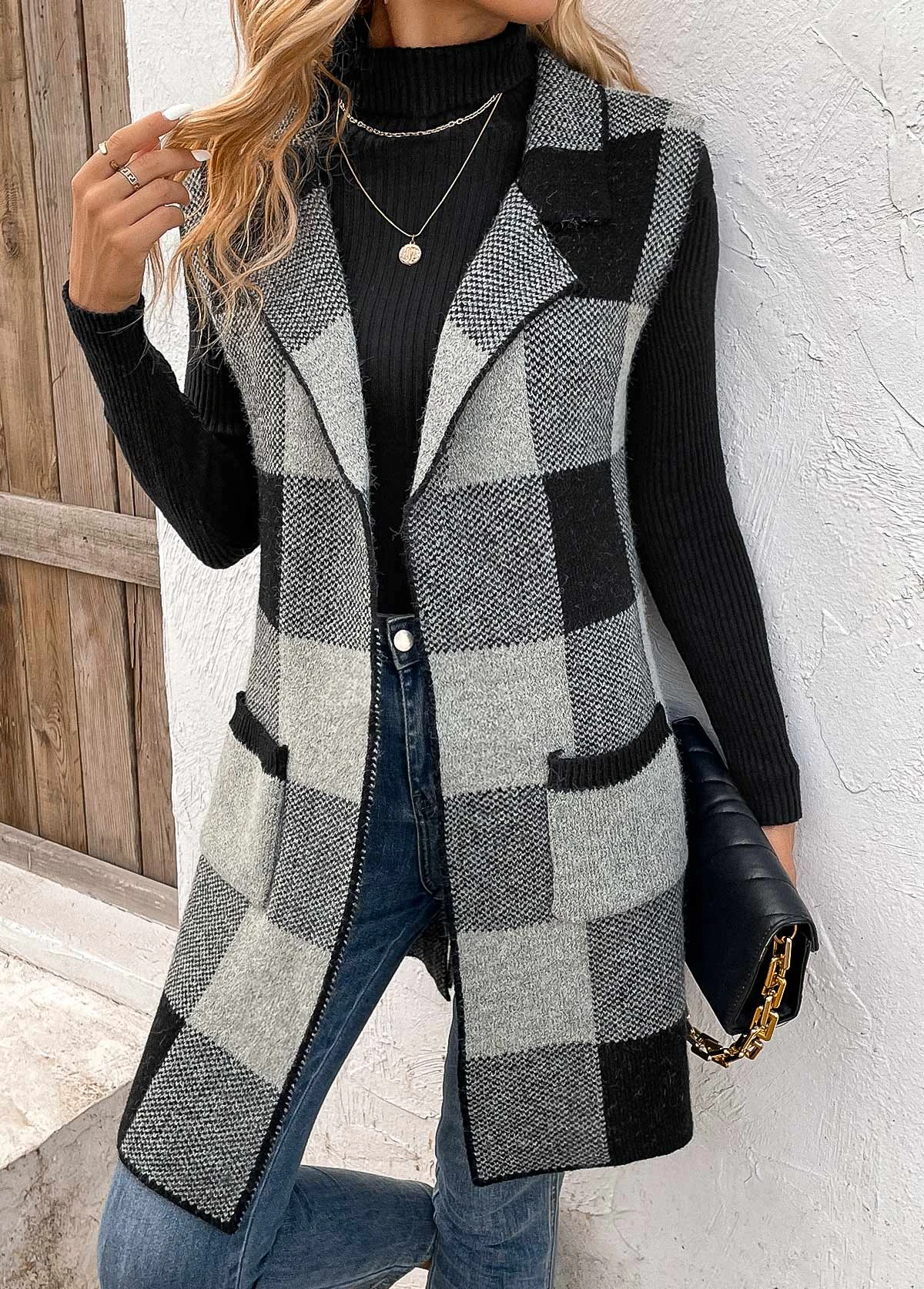 Black Friday Pocket Plaid Sleeveless Lapel Waistcoat 5 Black Friday Pocket Plaid Sleeveless Lapel Waistcoat - Image 3