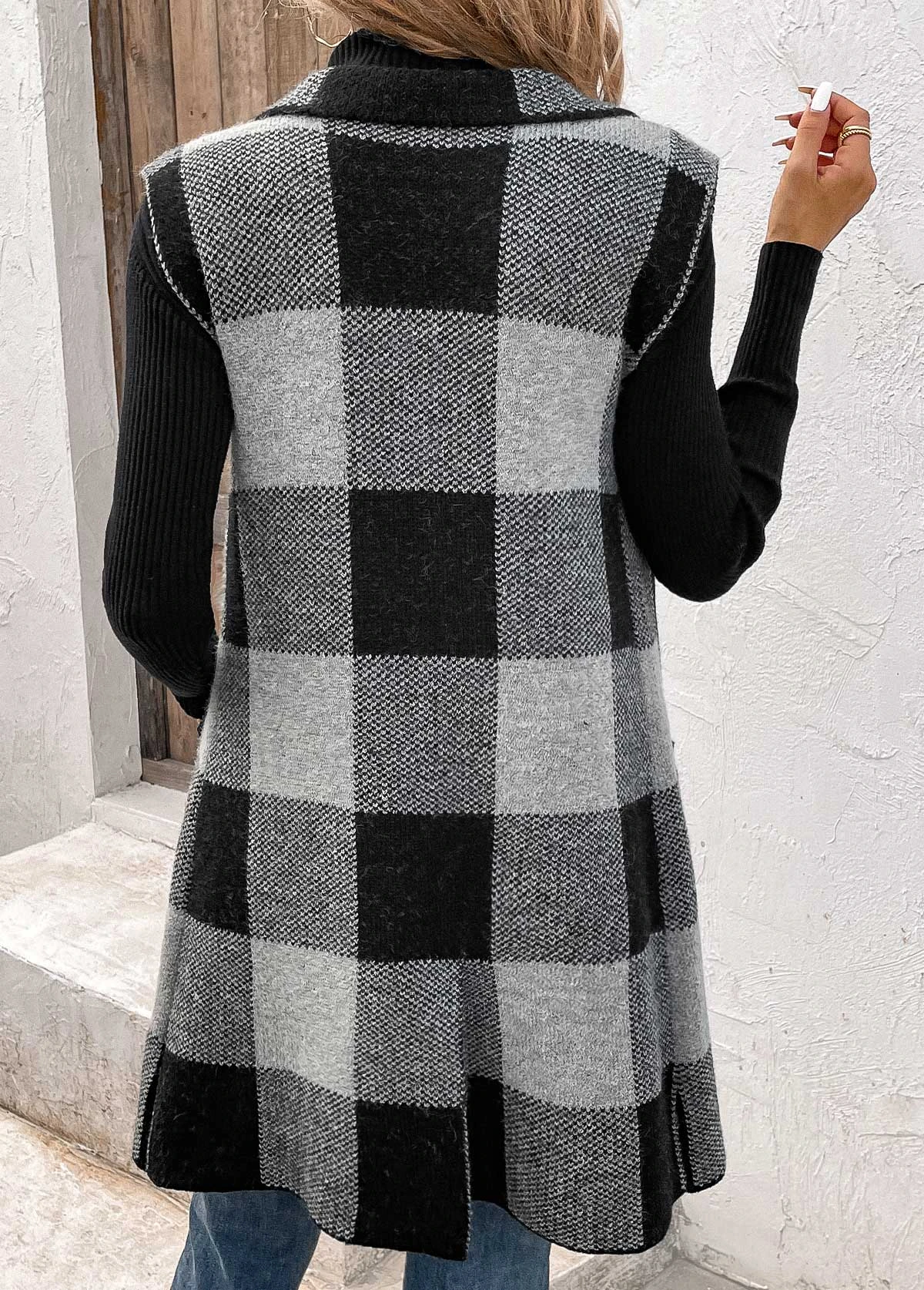 Black Friday Pocket Plaid Sleeveless Lapel Waistcoat 4 Black Friday Pocket Plaid Sleeveless Lapel Waistcoat - Image 2