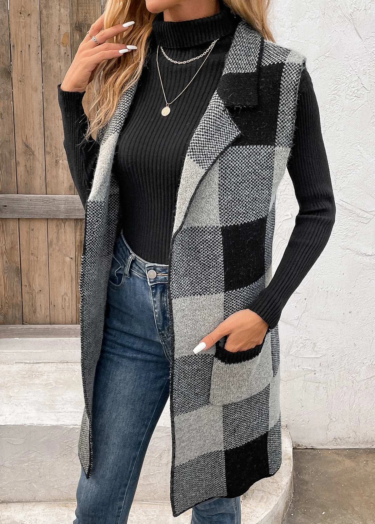 Black Friday Pocket Plaid Sleeveless Lapel Waistcoat 6 Black Friday Pocket Plaid Sleeveless Lapel Waistcoat - Image 4