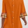 Orange Patchwork Plaid Long Sleeve T Shirt -UrbanLayer Store 340486 P 1692953929843