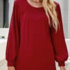 Wine Red Patchwork Long Sleeve Round Neck Blouse 2 Wine Red Patchwork Long Sleeve Round Neck Blouse -UrbanLayer Store 340849 P 1692940063228
