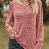 Dusty Pink Button Long Sleeve Round Neck T Shirt -UrbanLayer Store 340853 P 1692940175641