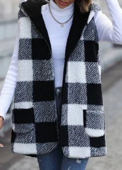 Black Pocket Plaid Long Sleeve Hooded Waistcoat 8 Black Pocket Plaid Long Sleeve Hooded Waistcoat -UrbanLayer Store 341274 P 1692869718128