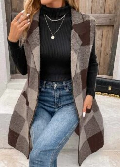 Dark Coffee Pocket Plaid Sleeveless Lapel Waistcoat 11 Dark Coffee Pocket Plaid Sleeveless Lapel Waistcoat -UrbanLayer Store 341323 P 16933940580614