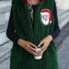 Christmas Green Santa Claus Print Sleeveless Hooded Waistcoat -UrbanLayer Store 342355 P 1694171232221