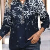 Dark Blue Button Snowflake Print Long Sleeve Blouse 2 Dark Blue Button Snowflake Print Long Sleeve Blouse -UrbanLayer Store 342488 P 16967608660820