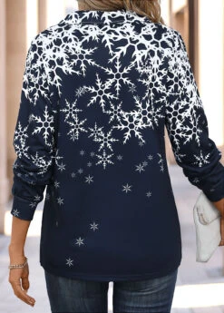 Dark Blue Button Snowflake Print Long Sleeve Blouse 9 Dark Blue Button Snowflake Print Long Sleeve Blouse -UrbanLayer Store 342488 P 16967608662041