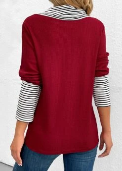 Wine Red Button Striped Long Sleeve T Shirt 9 Wine Red Button Striped Long Sleeve T Shirt -UrbanLayer Store 343320 P 16976796213081
