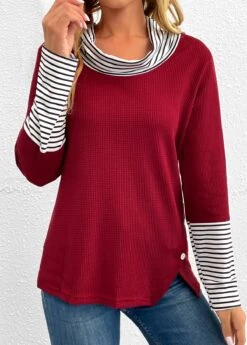 Wine Red Button Striped Long Sleeve T Shirt 13 Wine Red Button Striped Long Sleeve T Shirt -UrbanLayer Store 343320 P 16976796216375