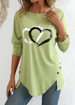 Avocado Green Split Heart Print Long Sleeve T Shirt 10 Avocado Green Split Heart Print Long Sleeve T Shirt -UrbanLayer Store 343449 P 16978017262272