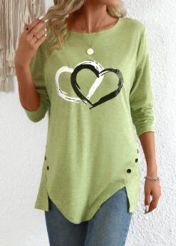 Avocado Green Split Heart Print Long Sleeve T Shirt 12 Avocado Green Split Heart Print Long Sleeve T Shirt -UrbanLayer Store 343449 P 16978017273604