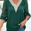 Green Patchwork Long Sleeve V Neck Blouse 2 Green Patchwork Long Sleeve V Neck Blouse -UrbanLayer Store 343452 P 16979661327190