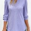 Light Purple Jacquard Long Sleeve V Neck Blouse 2 Light Purple Jacquard Long Sleeve V Neck Blouse -UrbanLayer Store 343453 P 16978017027790