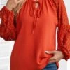 Orange Mesh Long Sleeve Round Neck Blouse -UrbanLayer Store 343641 P 16981478512850