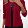 Wine Red Fake 2in1 Long Sleeve Blouse -UrbanLayer Store 344220 P 16976139546040