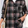 Dusty Pink Button Plaid Long Sleeve Shirt Collar Blouse -UrbanLayer Store 344419 P 16988346908100