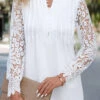 White Button Long Sleeve Round Neck Blouse