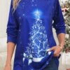 Dark Blue Christmas Print Long Sleeve T Shirt