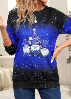 Purplish Blue Santa Claus Print Long Sleeve T Shirt -UrbanLayer Store 345115 P 16990085013812