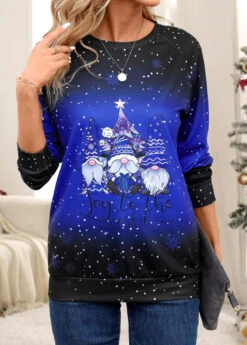 Purplish Blue Santa Claus Print Long Sleeve T Shirt -UrbanLayer Store 345115 P 16990085018865