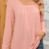 Dusty Pink Ruched Long Sleeve Square Neck T Shirt -UrbanLayer Store 345664 P 1698989541197